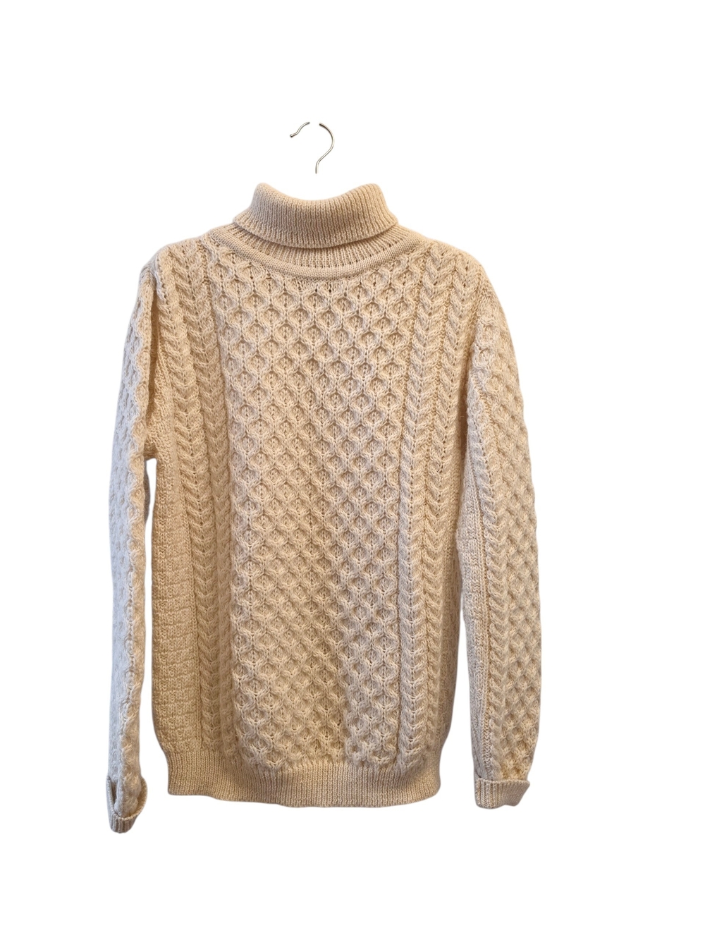 INIS CRAFTS 100% Merino Wool Fishermans Cableknit Turtleneck Medium EUC